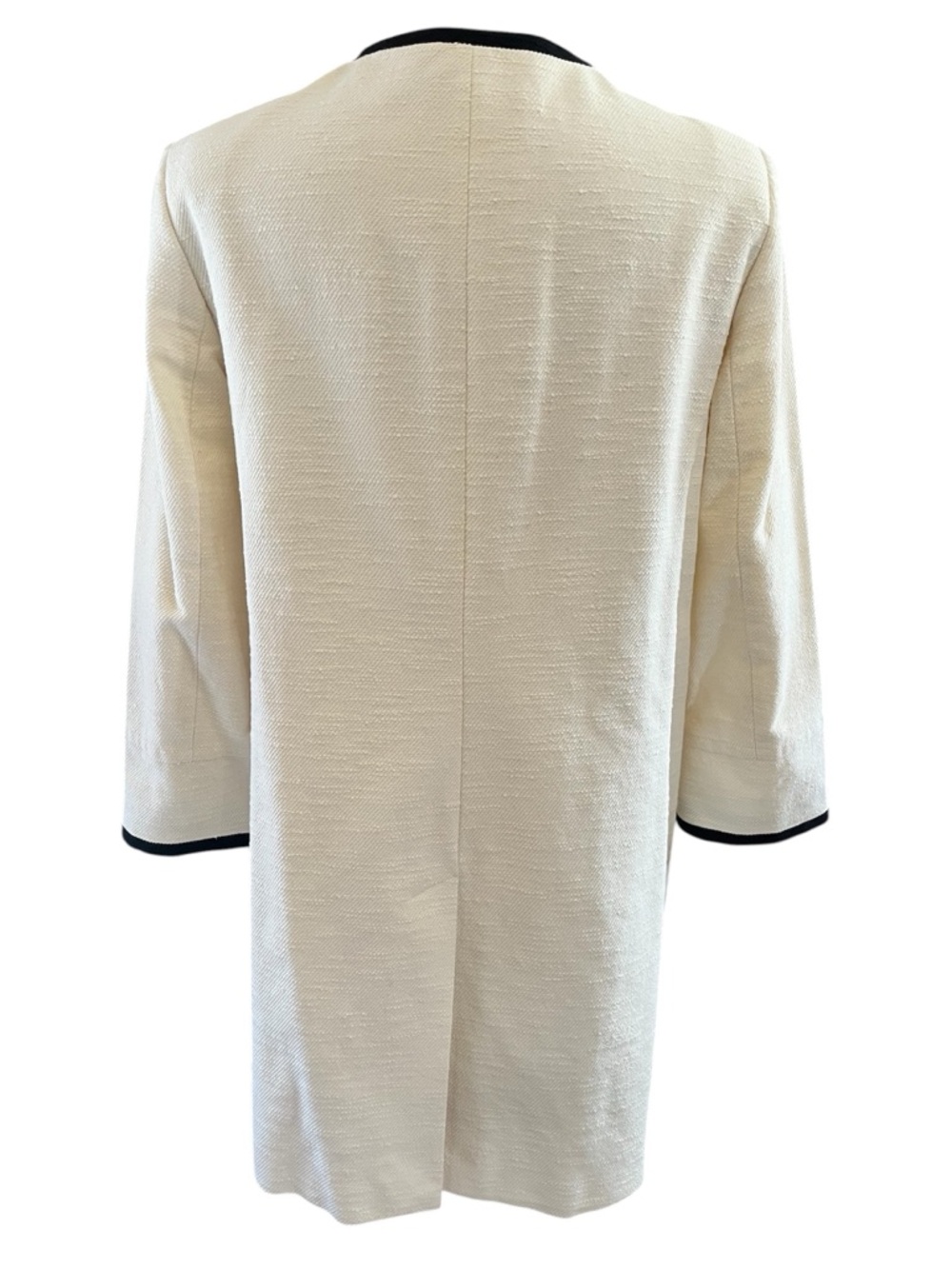 Talbots collarless textured Ivory Coat/Duster w/ Black Trim & pockets Size 14 - Picture 4 of 17